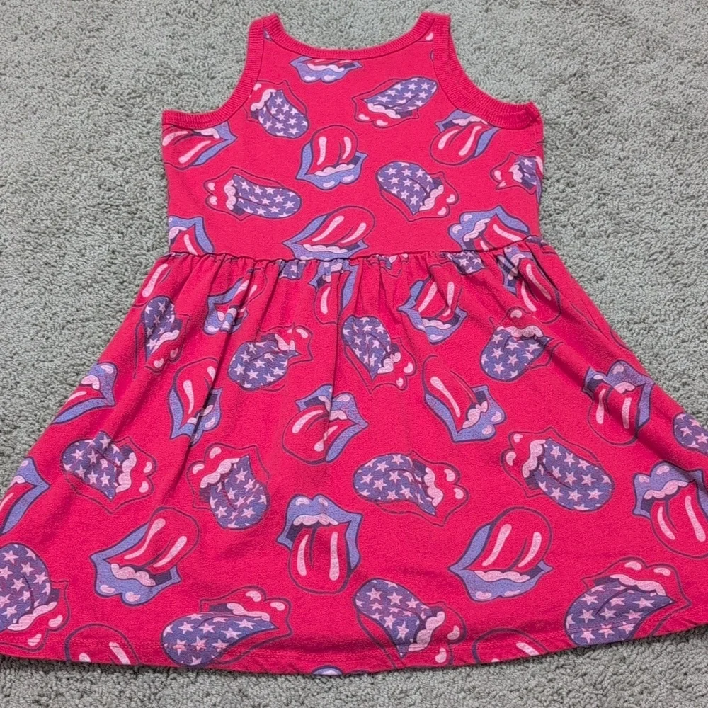 Girls Rolling Stones Dress Red Blue Tongue Sleeveless Size Large 10/12 - Picture 7 of 7